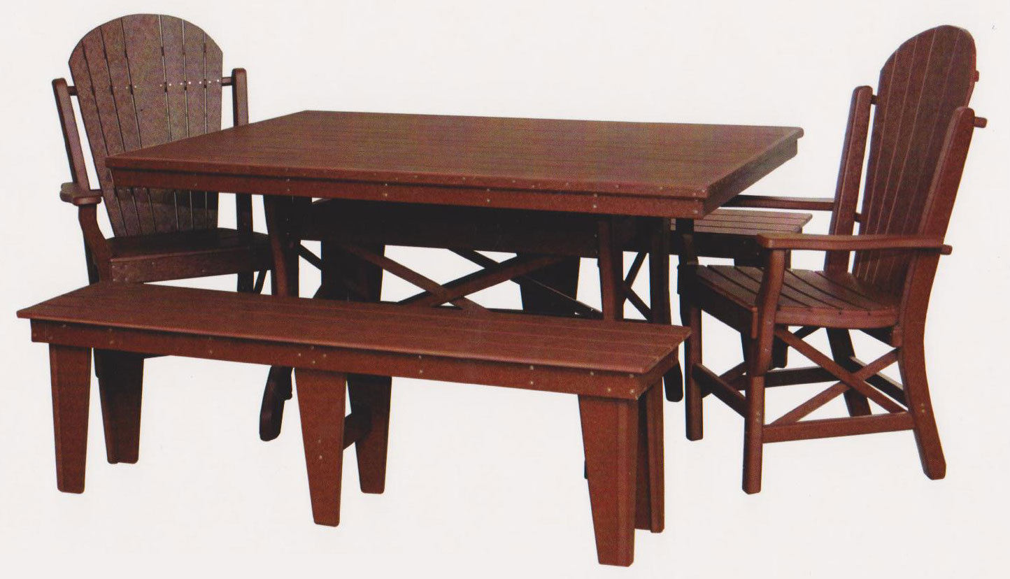 Byler's Outdoor 44" * 60" Rectangle Dining Table, 2 Fan Back Arm Chairs, and 2 60" Benches. 260; 2-705; 2-630;