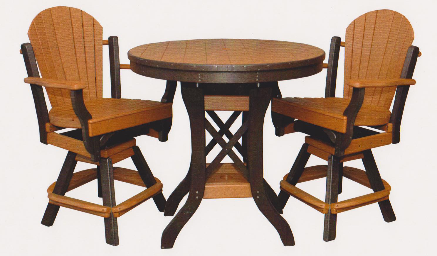 Byler's Outdoor 36" Round Balcony Table & 2 Fanback Swivel Pub Arm Chairs. 2-650;1-b200