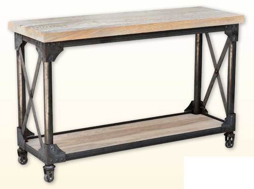 Ruff Sawn Iron Works Sofa Table with shelf iwso3048