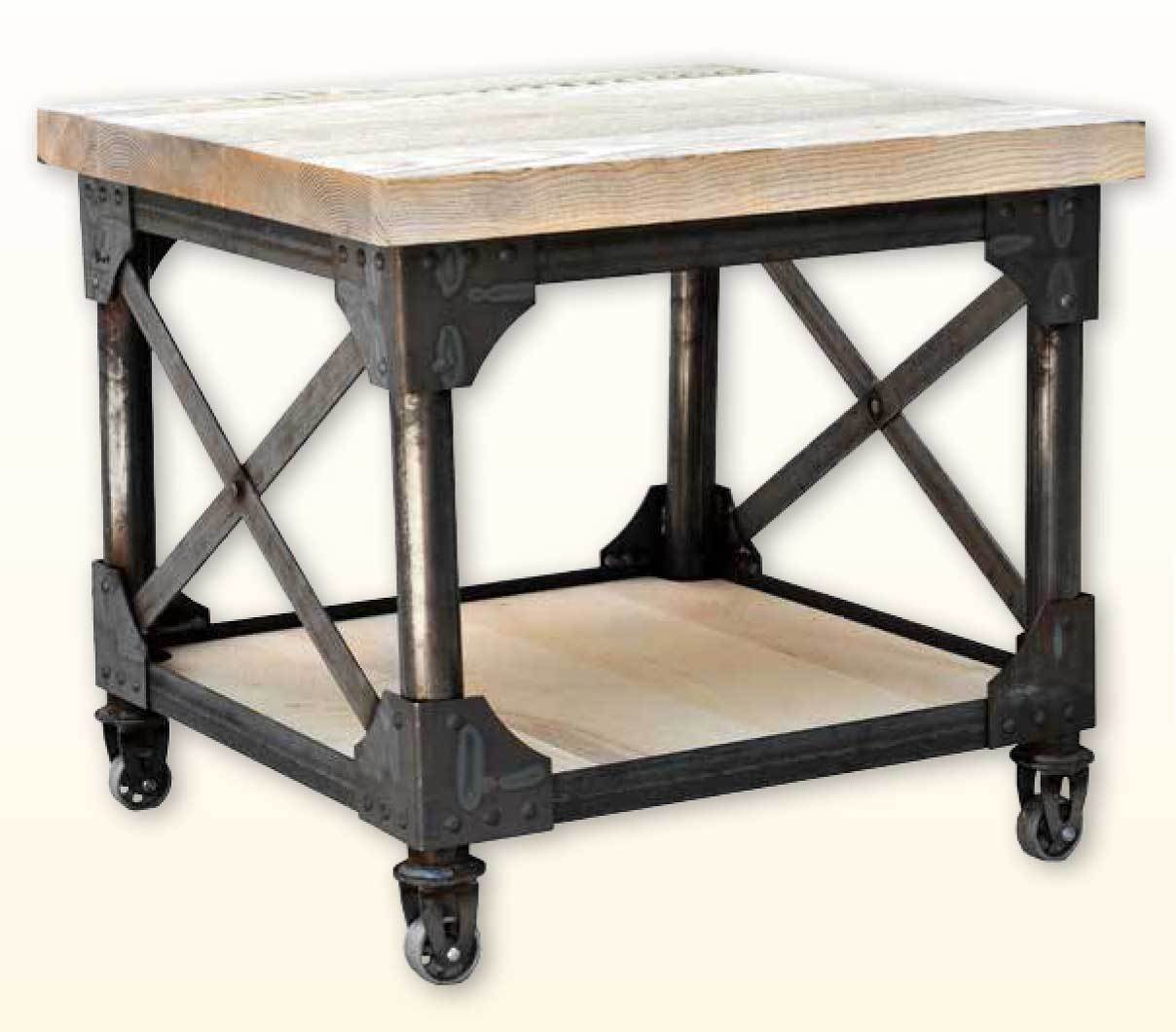 Ruff Sawn Iron Works End Table with Shelf iwen2324