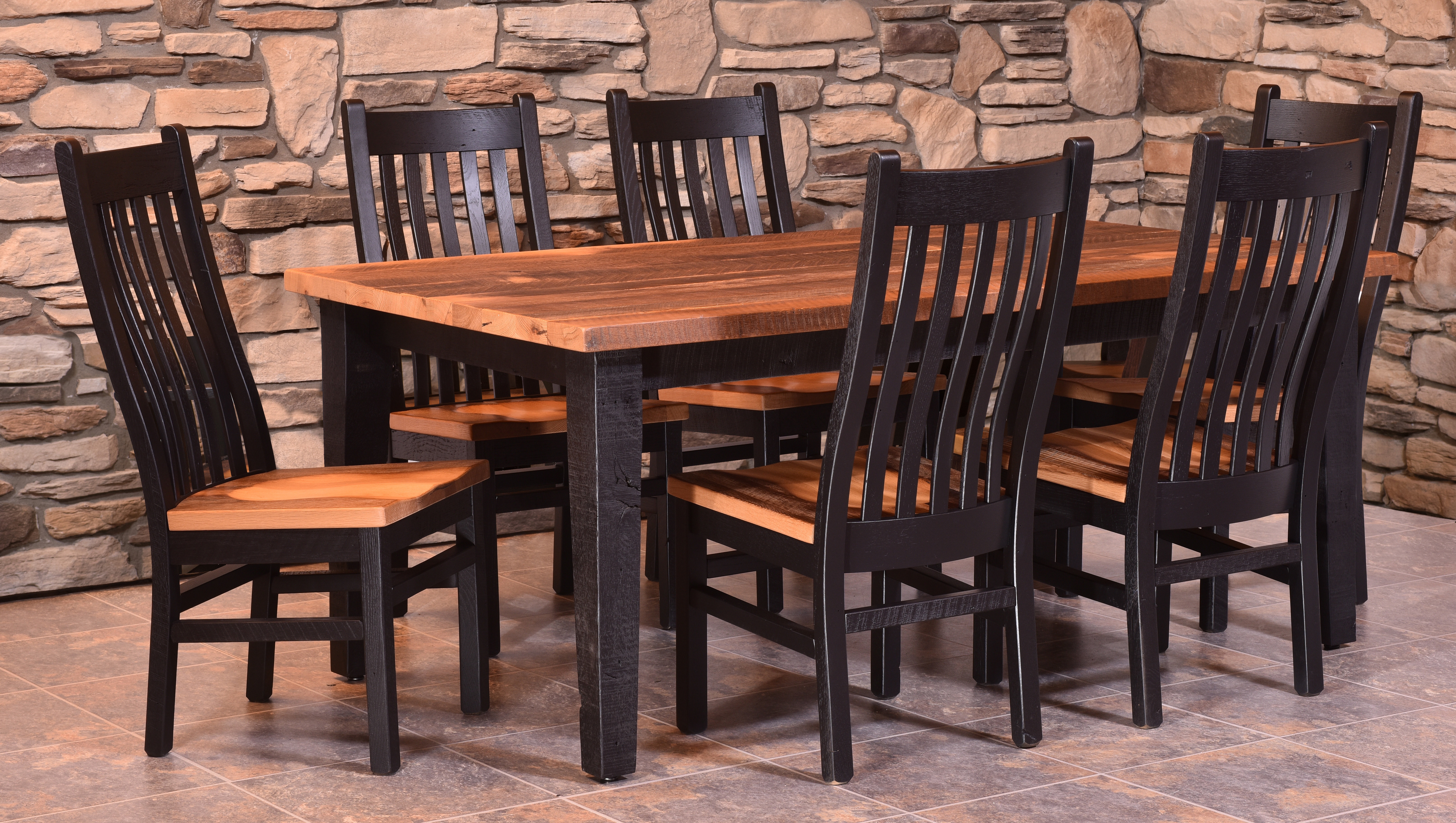 Almanzo Black Tapered Leg Table and Mission Chairs by Urban Barnwood 113-4272; 6 - 231-mac