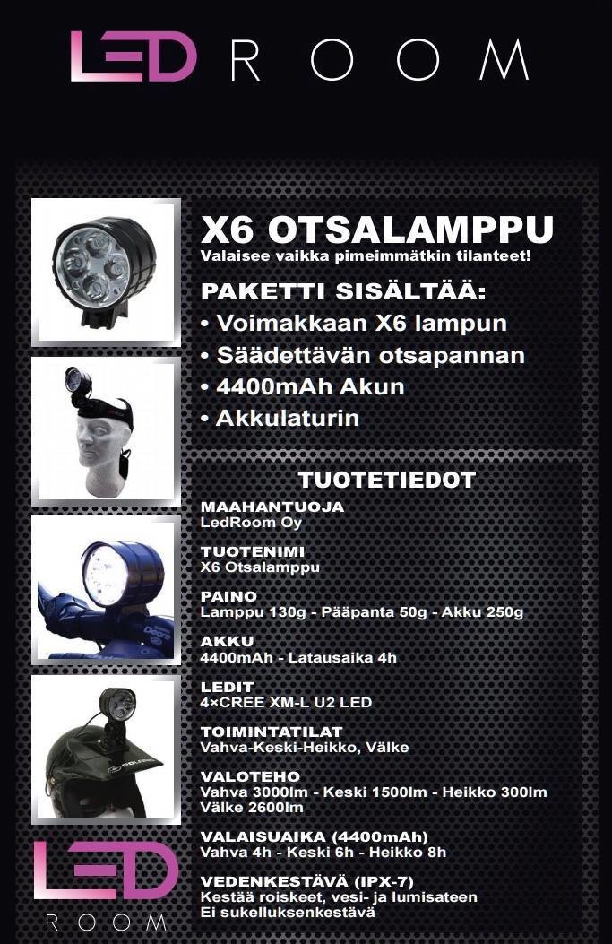 LedRoom X6 - 3000 lumenin ladattava otsalamppu