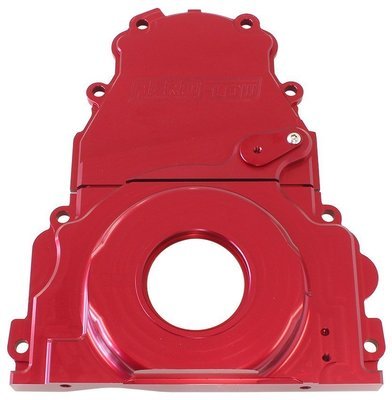 Aeroflow Performance  2-Piece Billet Aluminium Timing Cover - Red Finish Suit GM LS Series. Includes Mounting Hardware and Cam Sensor Plug