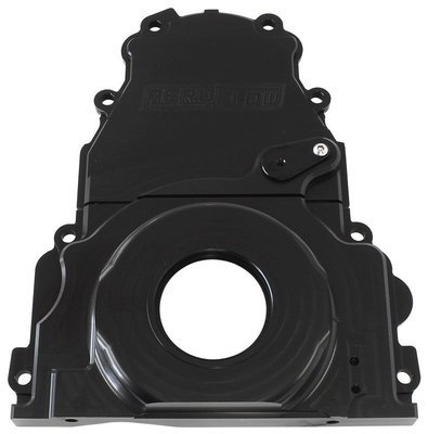 Aeroflow Performance  2-Piece Billet Aluminium Timing Cover - Black Finish Suit GM LS Series. Includes Mounting Hardware and Cam Sensor Plug