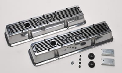 Edelbrock  Elite Series Valve Covers - Polished Finish Small Block Chevy, low profile, with logo, 3