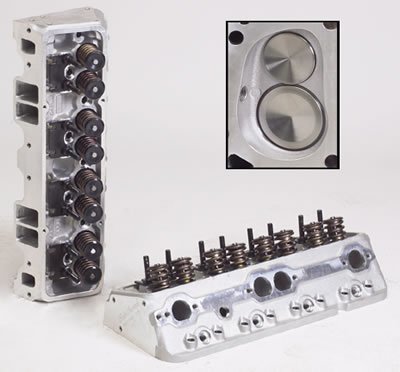 Edelbrock  Performer RPM Cylinder Heads - Single - Complete SB Chevy, 70cc combustion chambers with straight plugs, 185cc Intake port