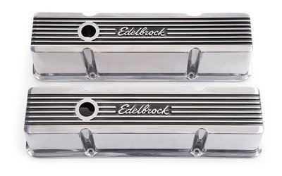 Edelbrock  Elite 2 Series Tall Valve covers - Polished  Suit SB Chev With Edelbrock Logo