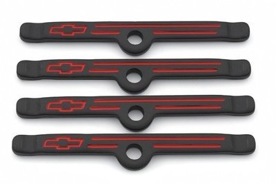 Proform  Valve Cover Hold Down Tabs Black Crinkle Suit SB Chev With Bowtie Emblem (4 Pack)