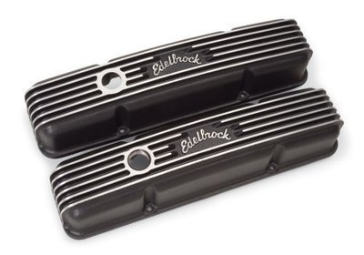 Edelbrock  Classic Aluminium Series Valve Covers - Black Finish 1959-86 Small Block Chevy 262-400 with oil fill hole, 3-1/2