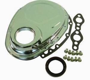 Racing Power Company  Steel Timing Chain Cover, Chrome Finish Fits S/B Chev 283 - 350, Includes Cover, Seal, Gaskets & Bolts