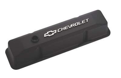 Proform  Die Cast Valve Covers with Chevrolet Logo (Tall Style) Black Crinkle Finish  Small Block Chev