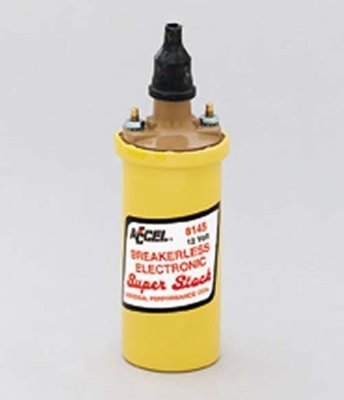 Accel  SuperStock Ignition Coil  Suit Electronic ignition, Yellow, Round canister type, 45,000 volts ​