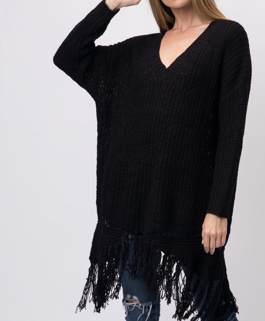Ebony Oversized Fringe Sweater UPSW693-EBONY