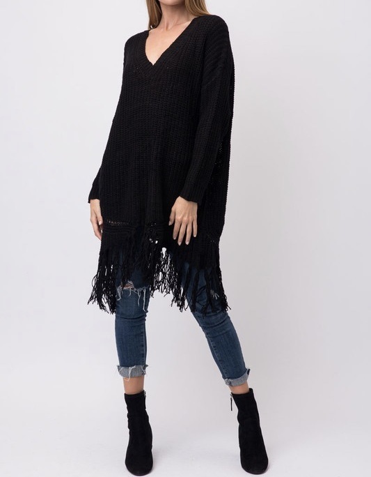 Ebony Oversized Fringe Sweater