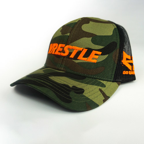 WRESTLE - Trucker Series - Green Camo 04-001-000-00122-**-WRESTLE_HatSnapMeshBk_GreenCamo_OrangeLtr