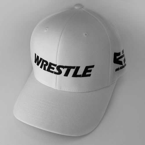 WRESTLE Fitted Hat - White 04-001-000-00102-**-WRESTLE_HatFit_WhtBILL_WhtTOP_BlkLTR-Mix-