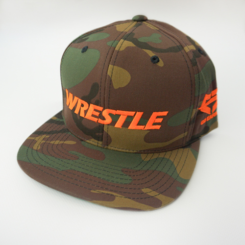 WRESTLE Snapback Hat - Camo 04-001-000-00115-**-WRESTLE_HatSnap_CamoBILL_CamoTOP_OrgLTR-Mix-