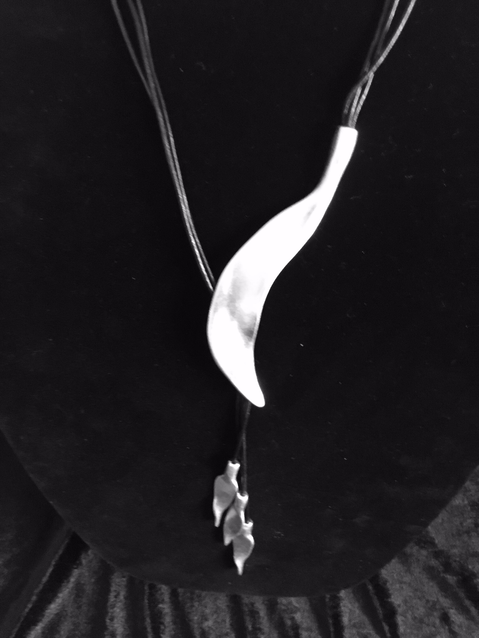 Pewter And Black Leather Handmade Designer Necklace