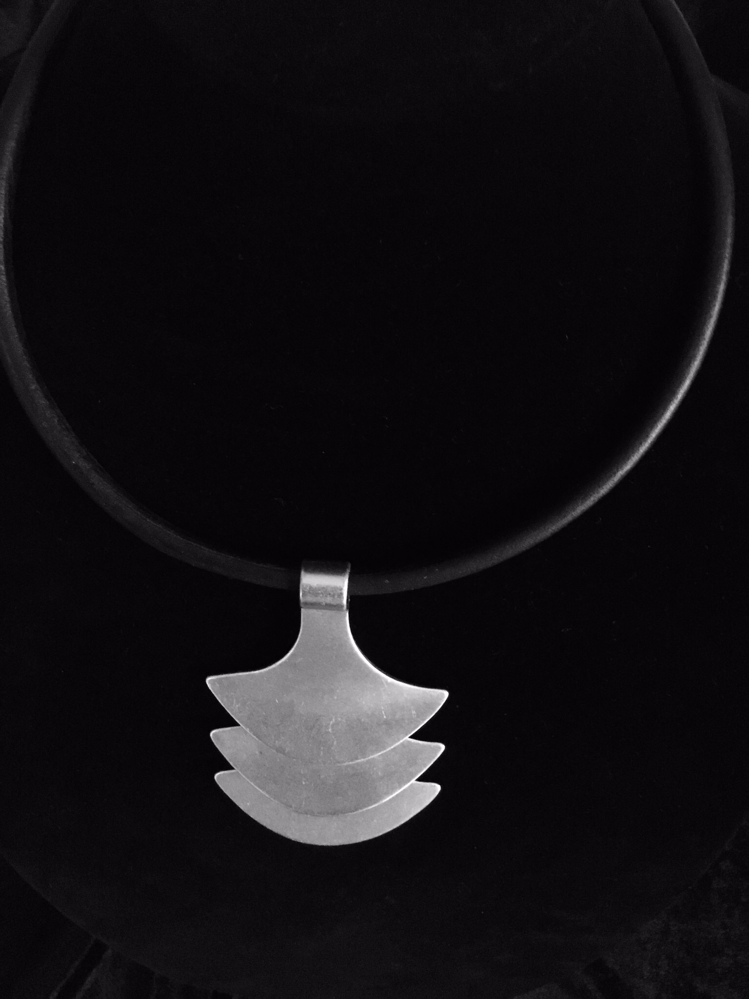 Pewter And Black Leather Short Handmade Necklace With Designer Pendant CH-1670
