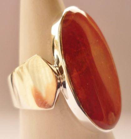 Red Coral Oval Sterling Silver Ring Lg R-09122-LG-Red coral