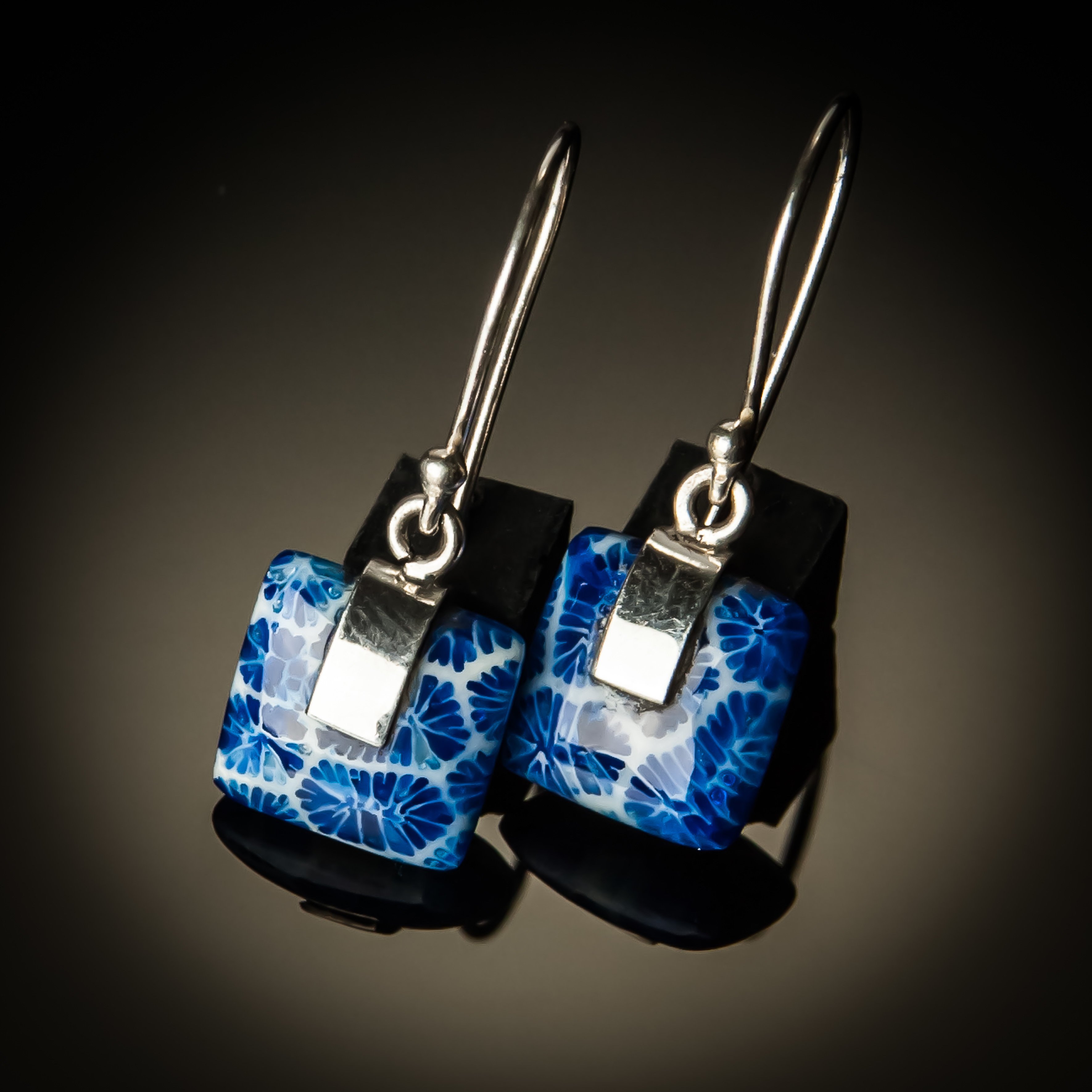Blue Coral Square Sterling Silver Earrings- Small ER-PKC-07Sm-Blue coral