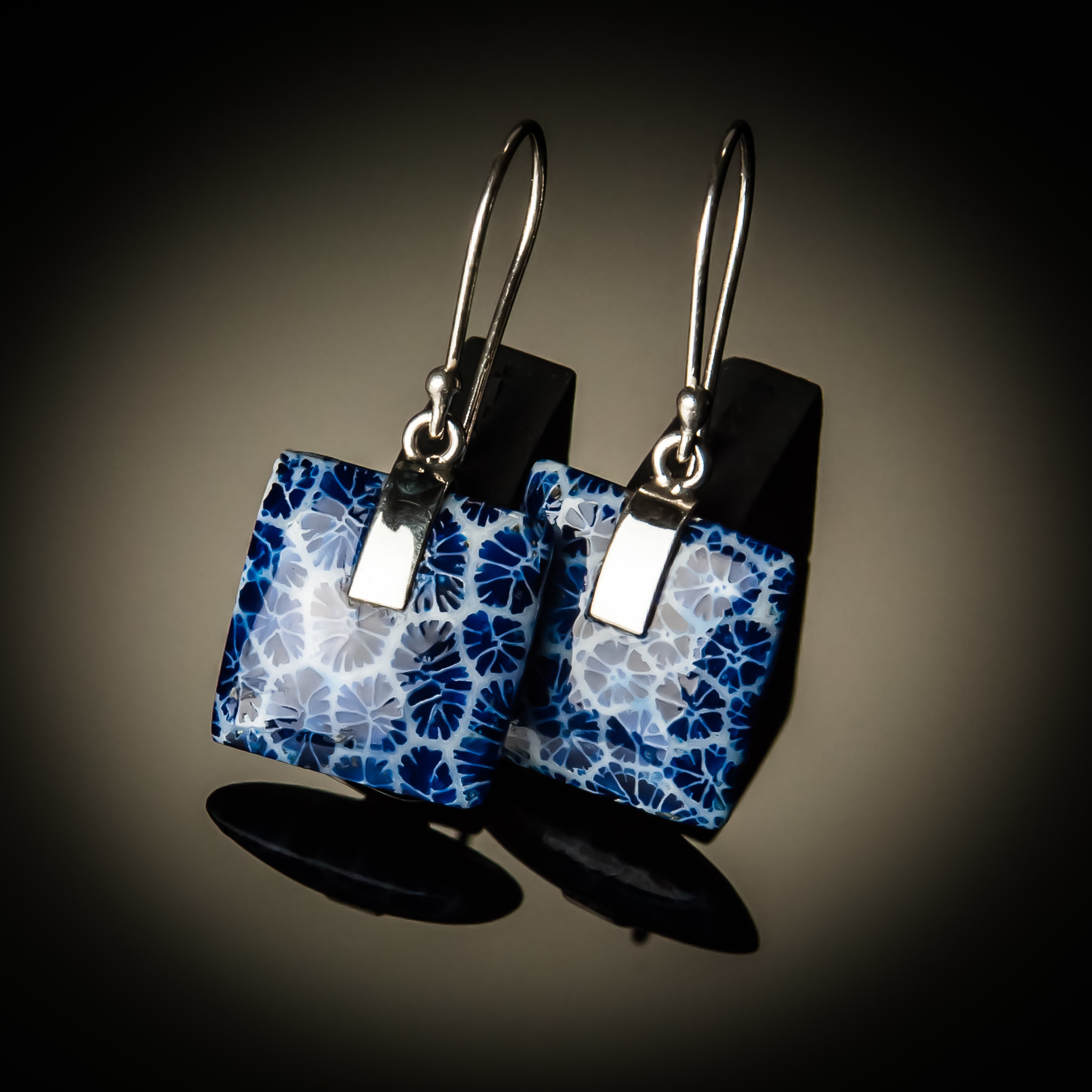 Blue Coral Square Sterling Silver Earrings- Large ER-PKC-07Lg-Blue coral