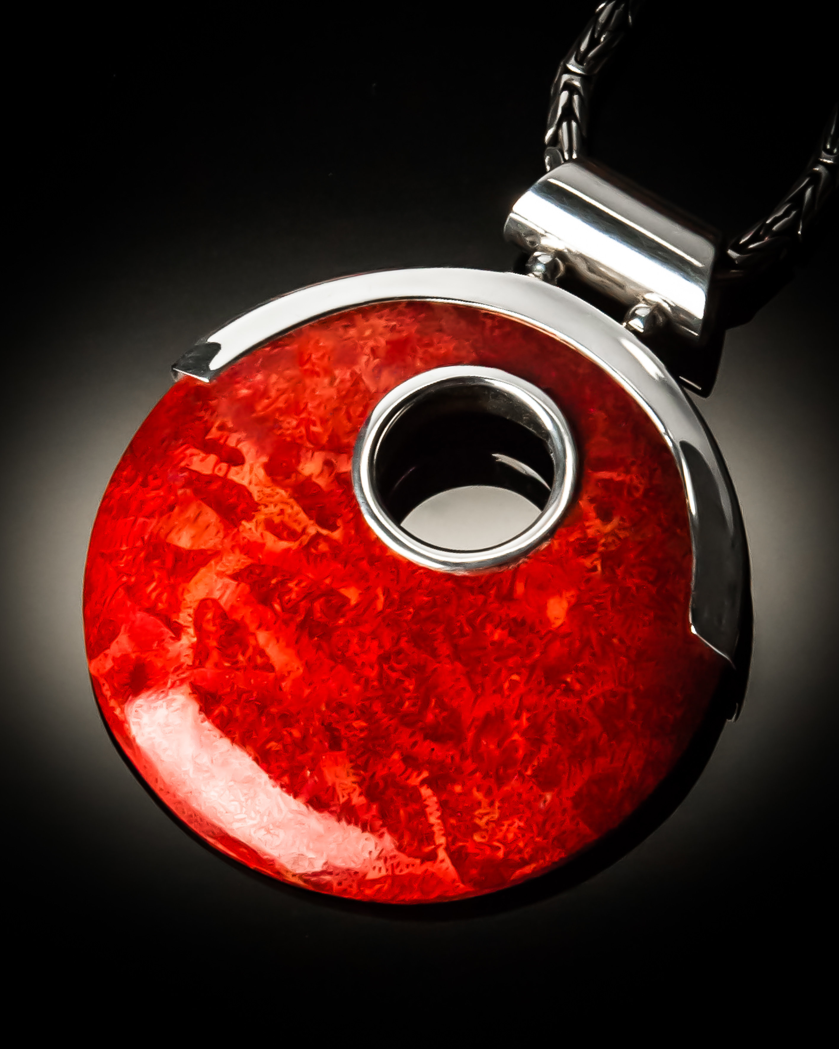 Red Coral Sterling Silver Open Design Pendant P-09029 Red