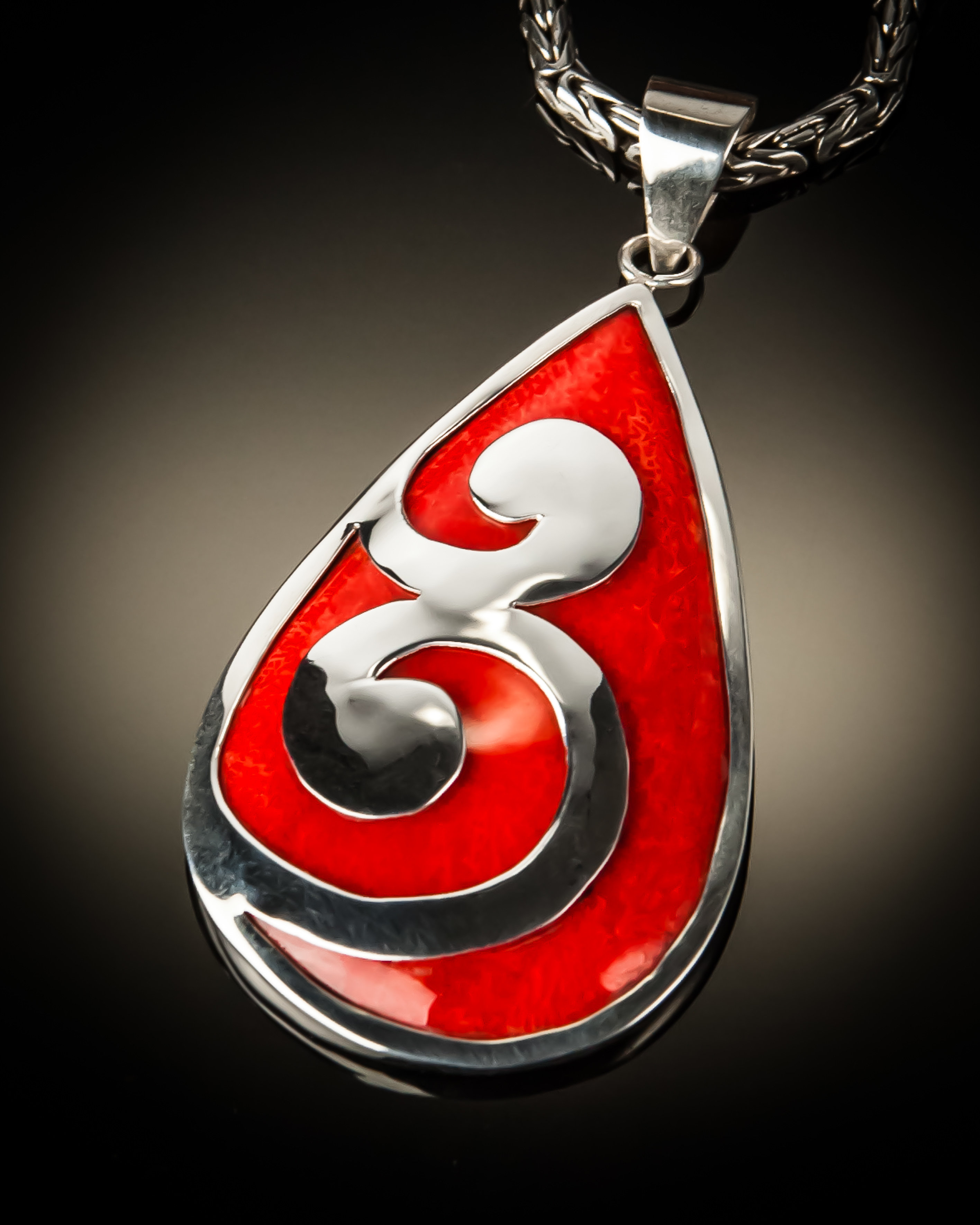 Red Coral Sterling Silver Ying Yang Pendant P-09021 Red