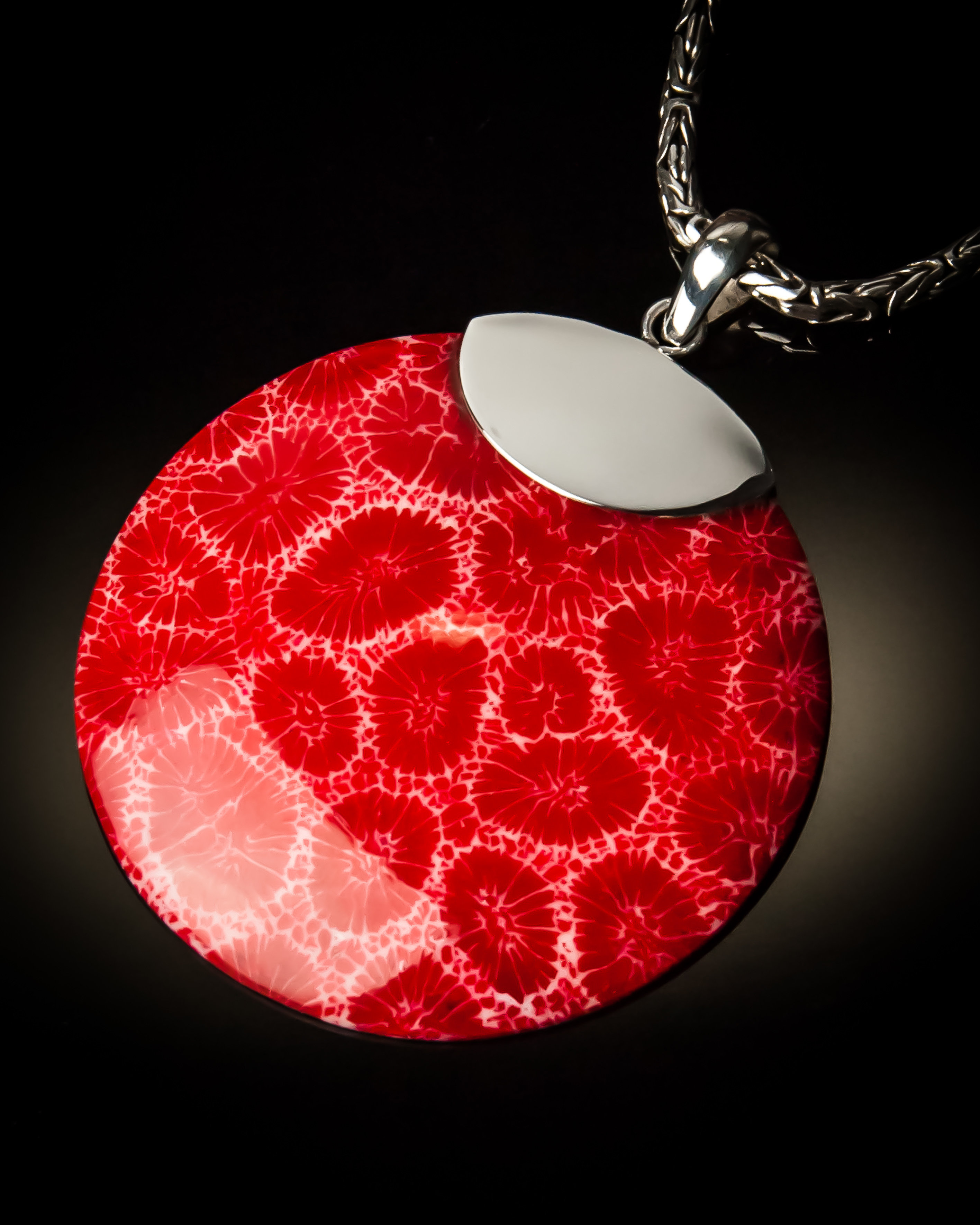 Red Flower Coral Sterling Silver Pendant P-09010