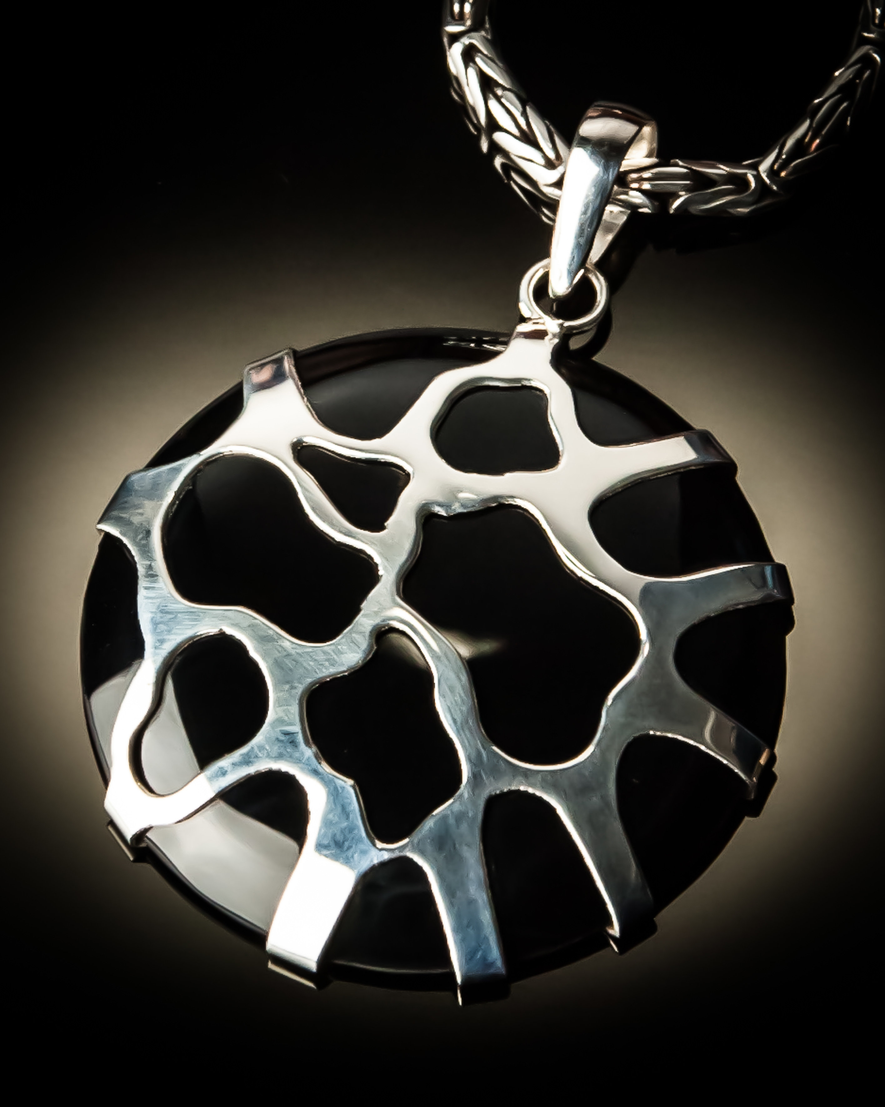 Black Shell Sterling Silver Cobweb Pendant P-08006 Black shell