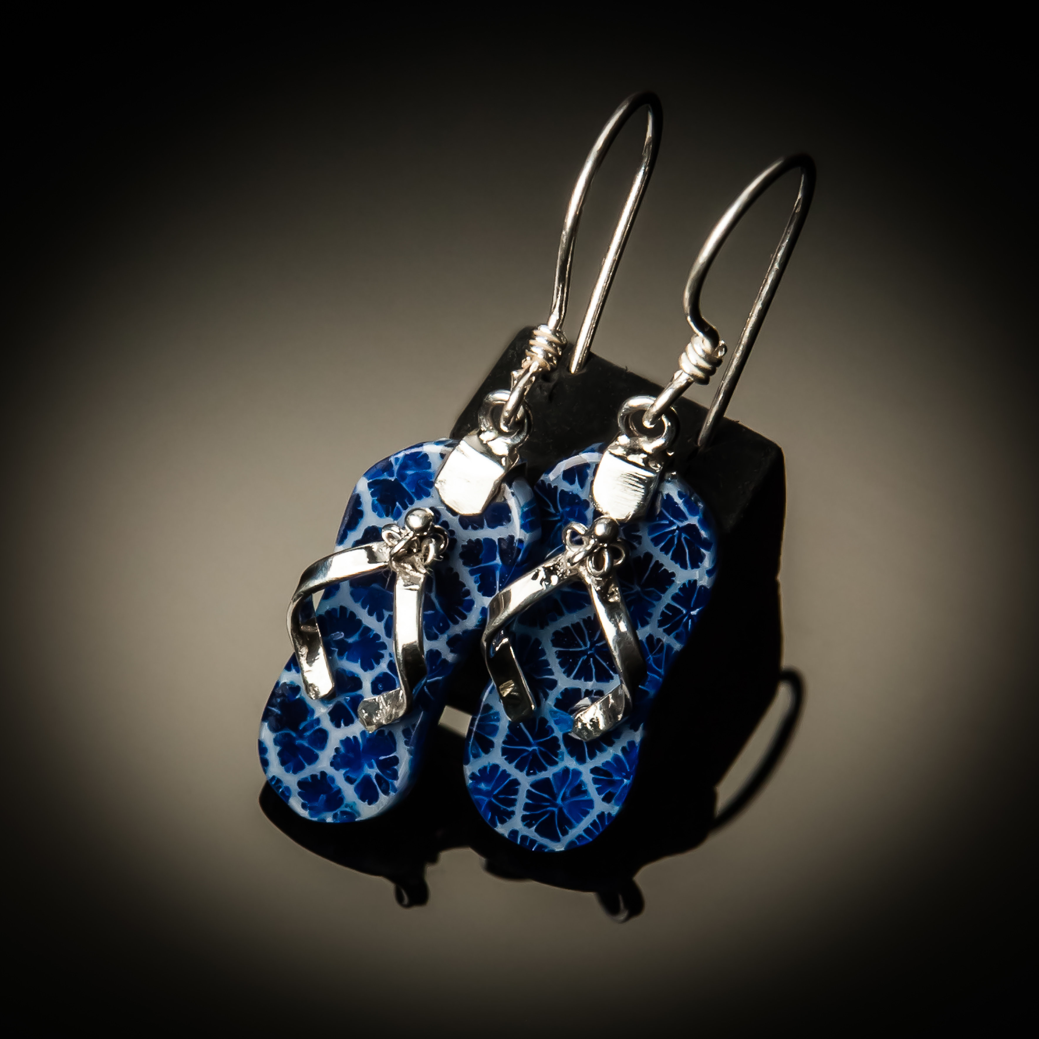 Blue Coral Sterling Silver Flip Flop Earrings ER-09074-Blue coral
