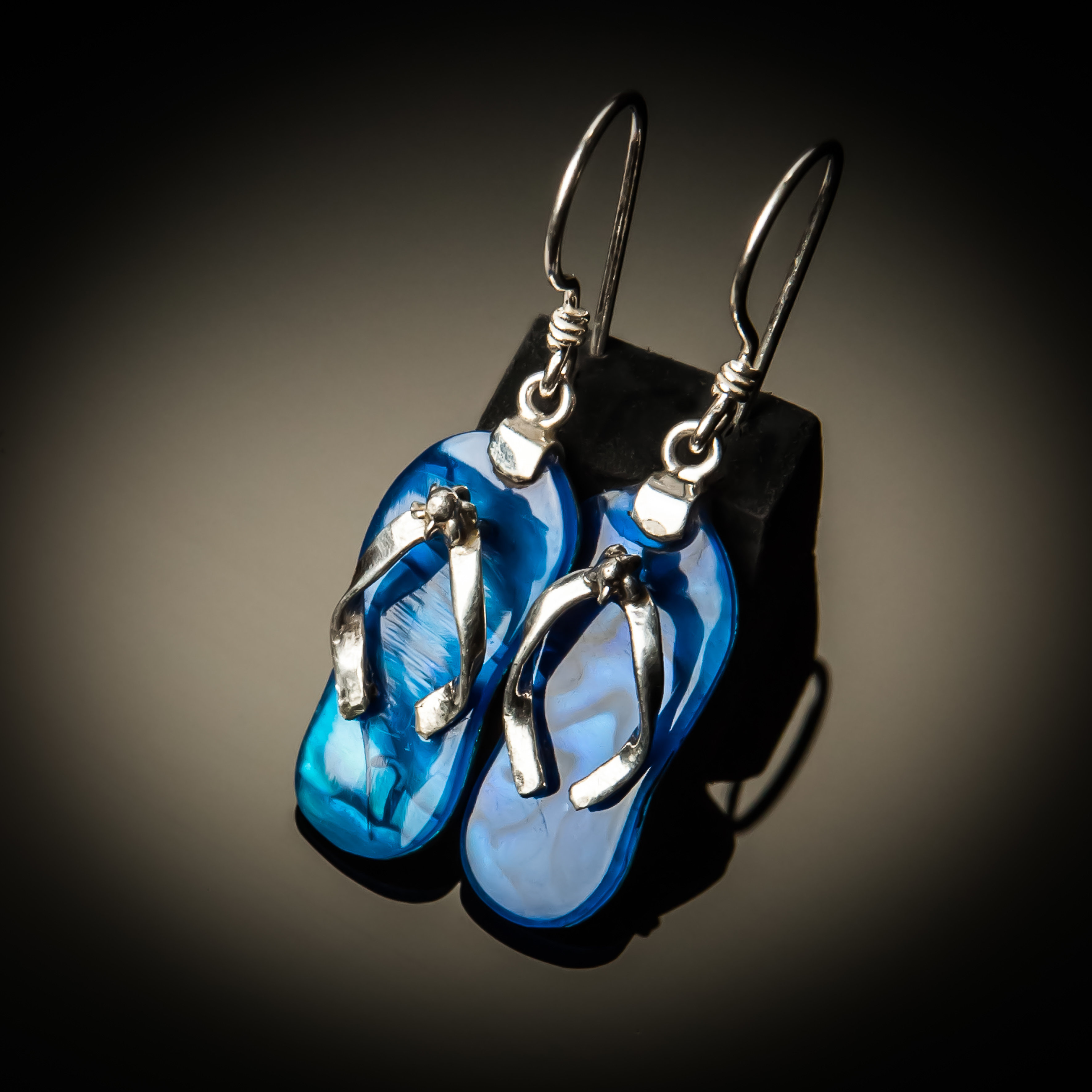 Blue Abalone Sterling Silver Flip-Flop Earrings ER-09074-Blue abalone