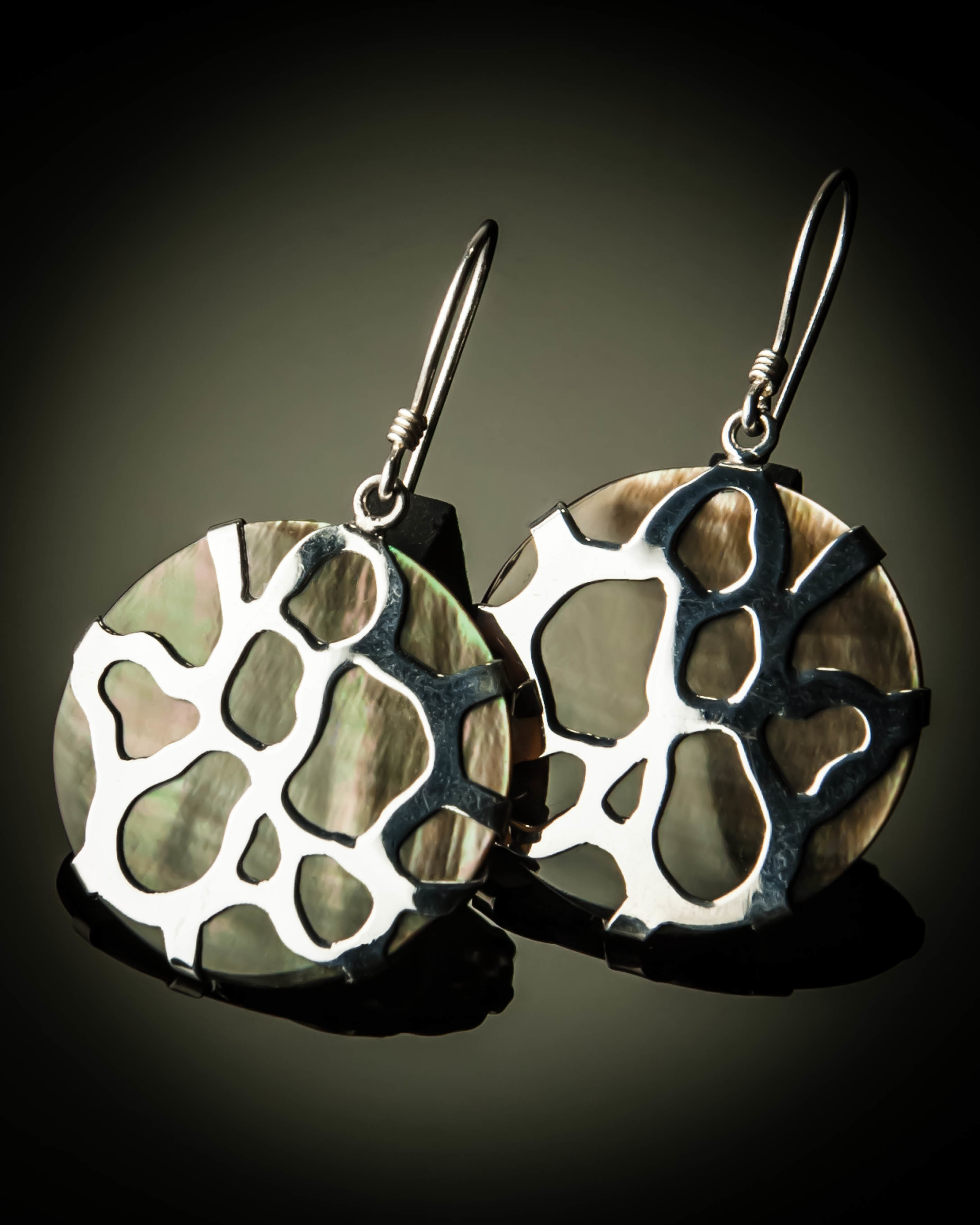Gray Mother of Pearl Cobweb Sterling Silver Earrings ER-08006-Gray Mother of Pearl