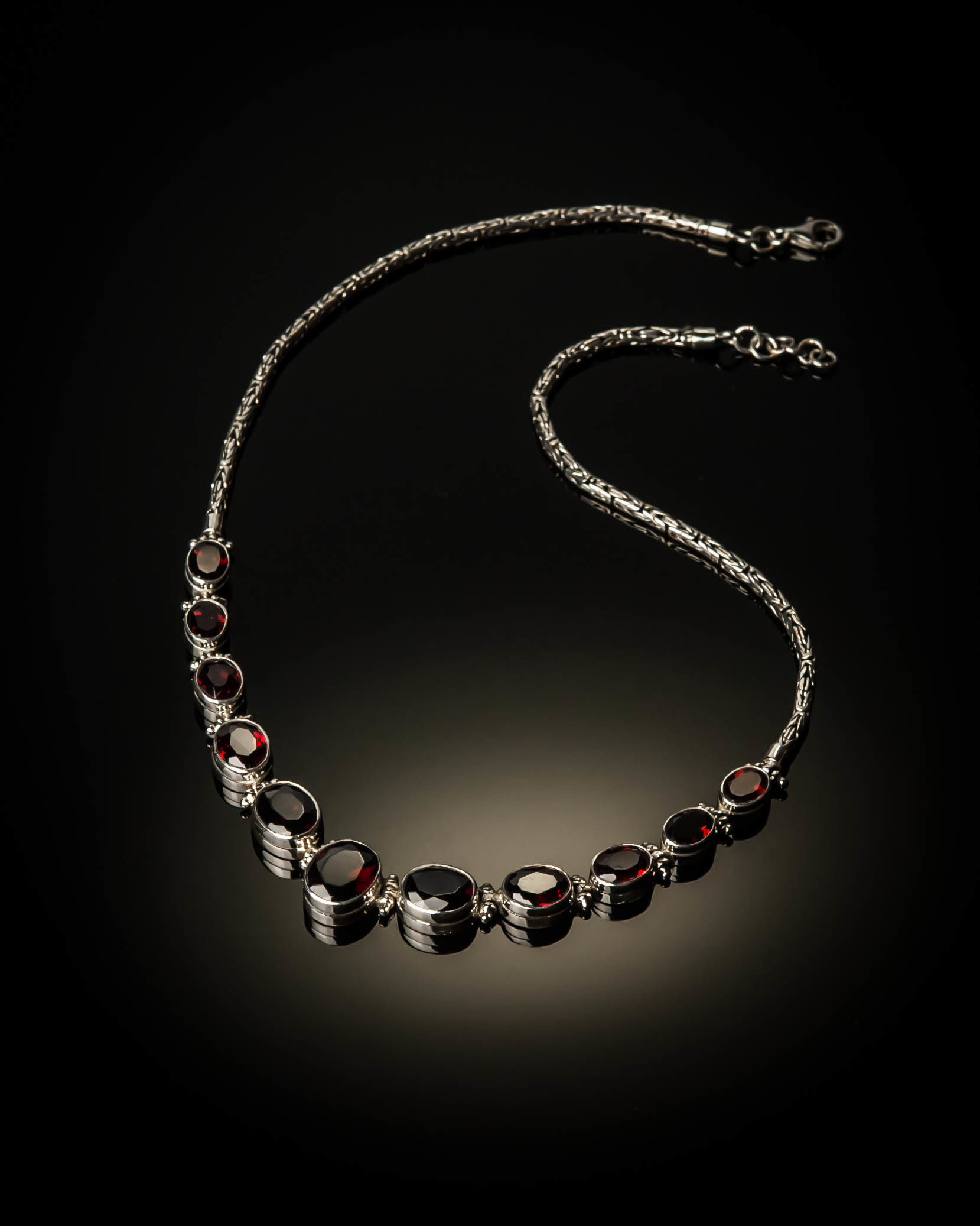 Sterling Silver Natural Garnet Necklace ELE-AKL-XXX-Garnet