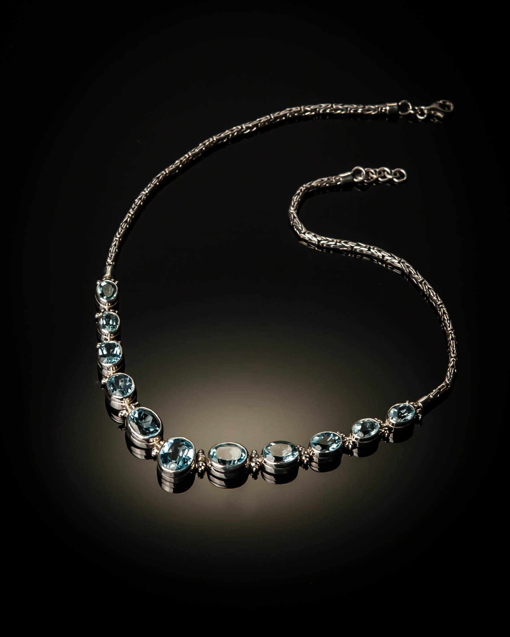 Sterling Silver Natural Blue Topaz Necklace AKL-XXX-Blue Topaz