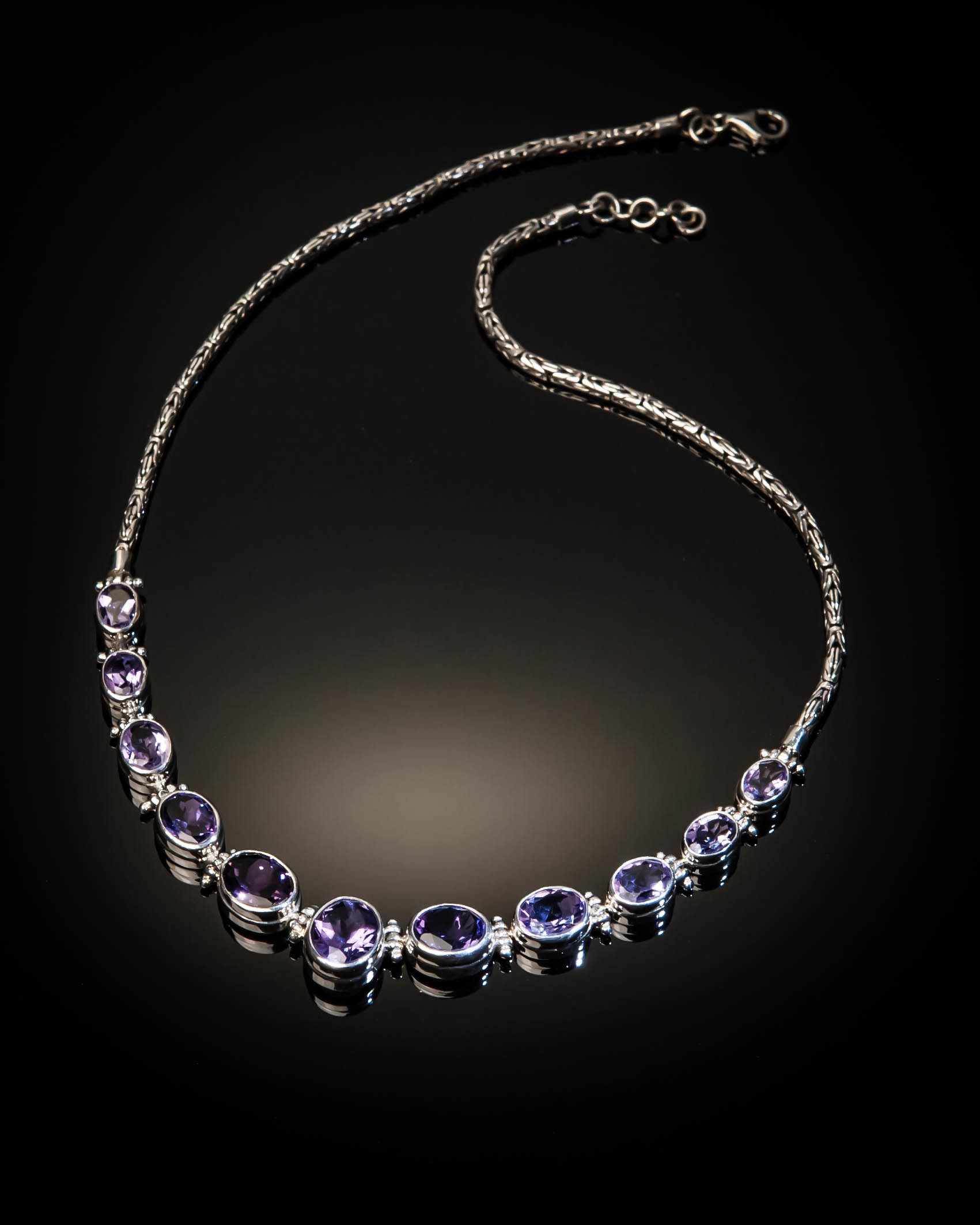 Sterling Silver Natural Amethyst Necklace AKL-XXX-Amethyst