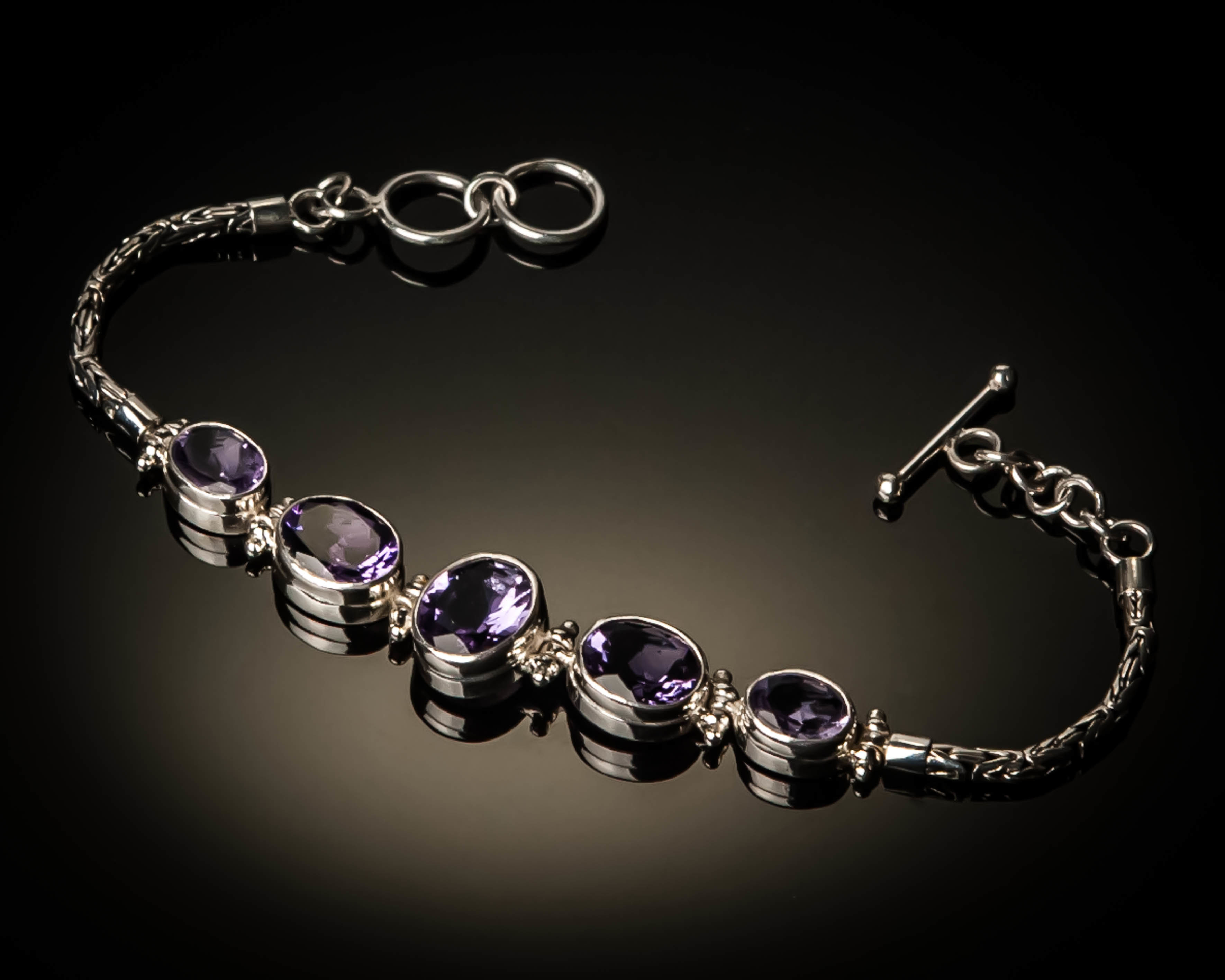 Sterling Silver Natural Amethyst Bracelet AGL-XXX Amethyst