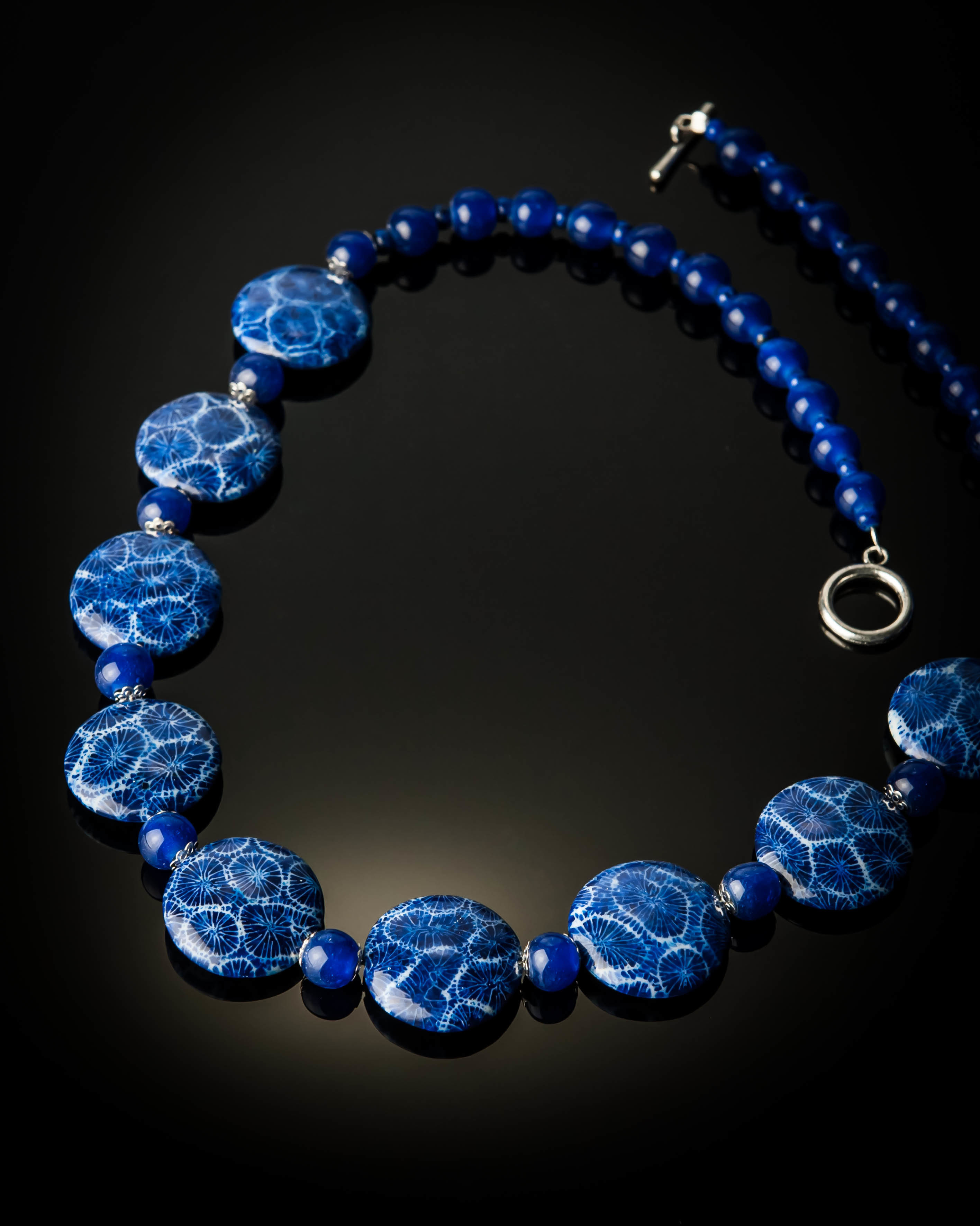 Blue Coral Blue Glass Beads Large Necklace 992L