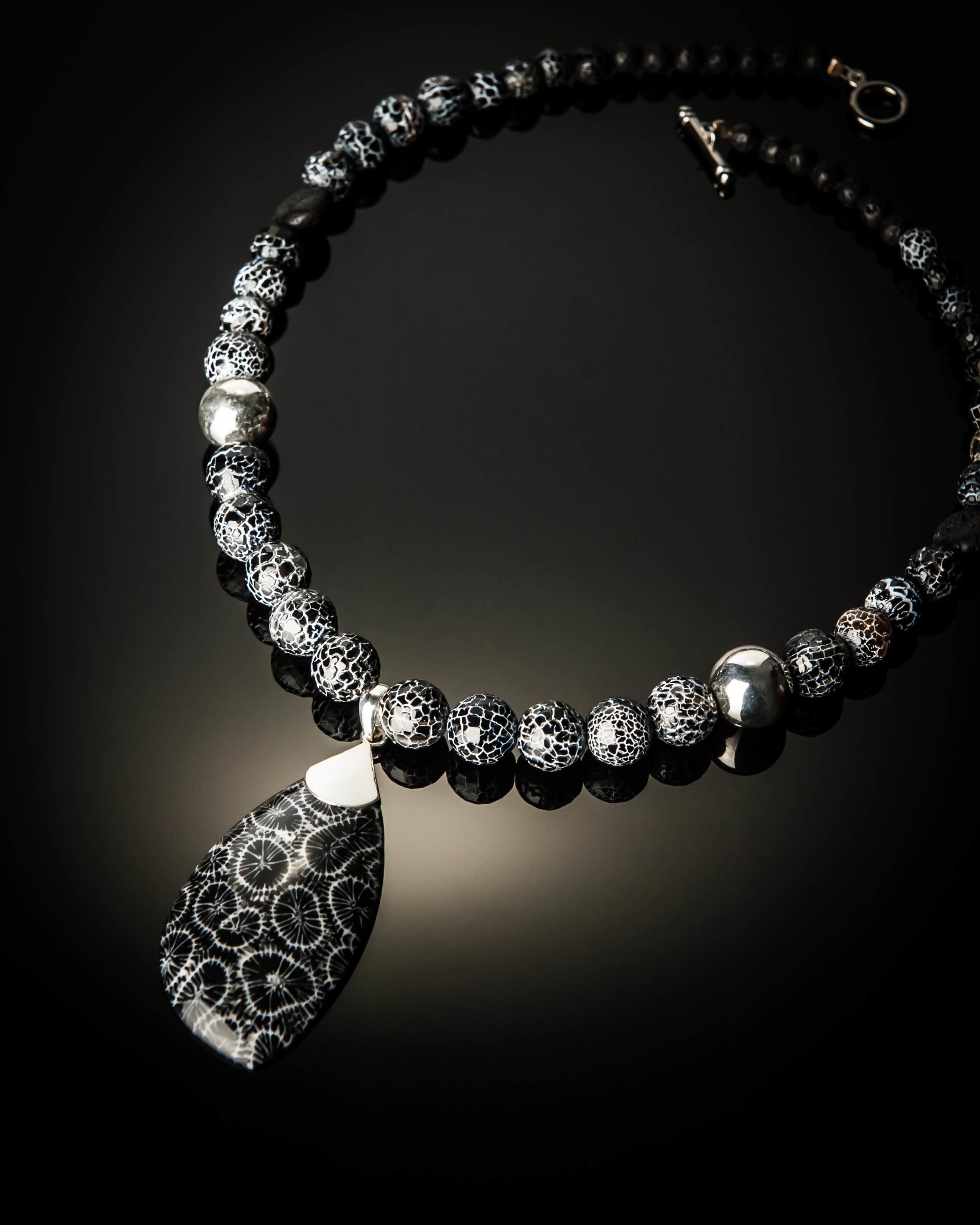 Black Coral with Fossil Agate Beads 988