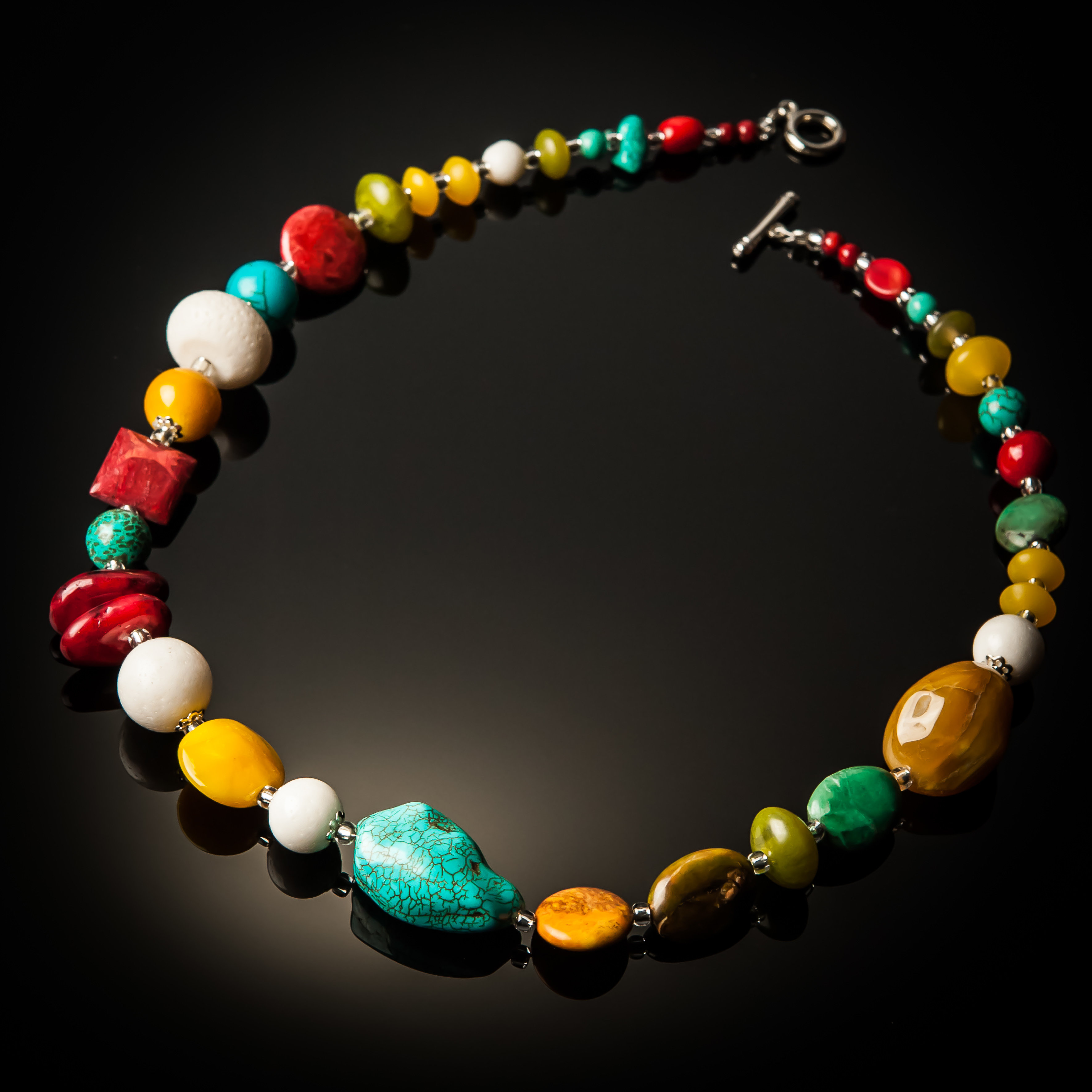 Red Coral Turquoise White Coral with Yellow Beads 790