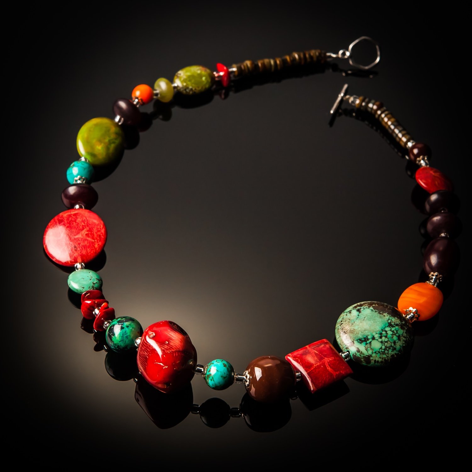 Red Coral Turquoise Necklace Jinja Jewelry