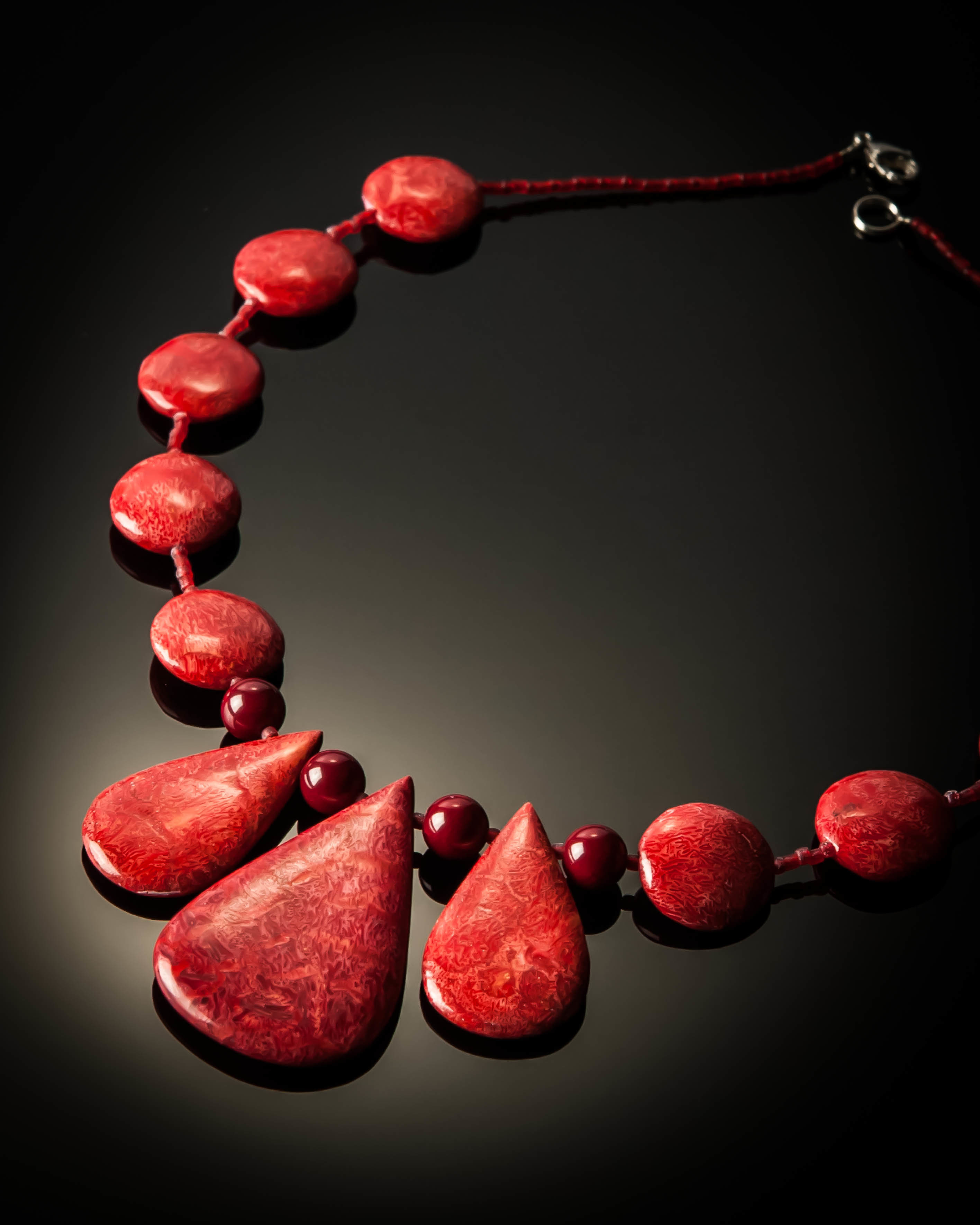 Red Coral Teardrop Necklace 716Red