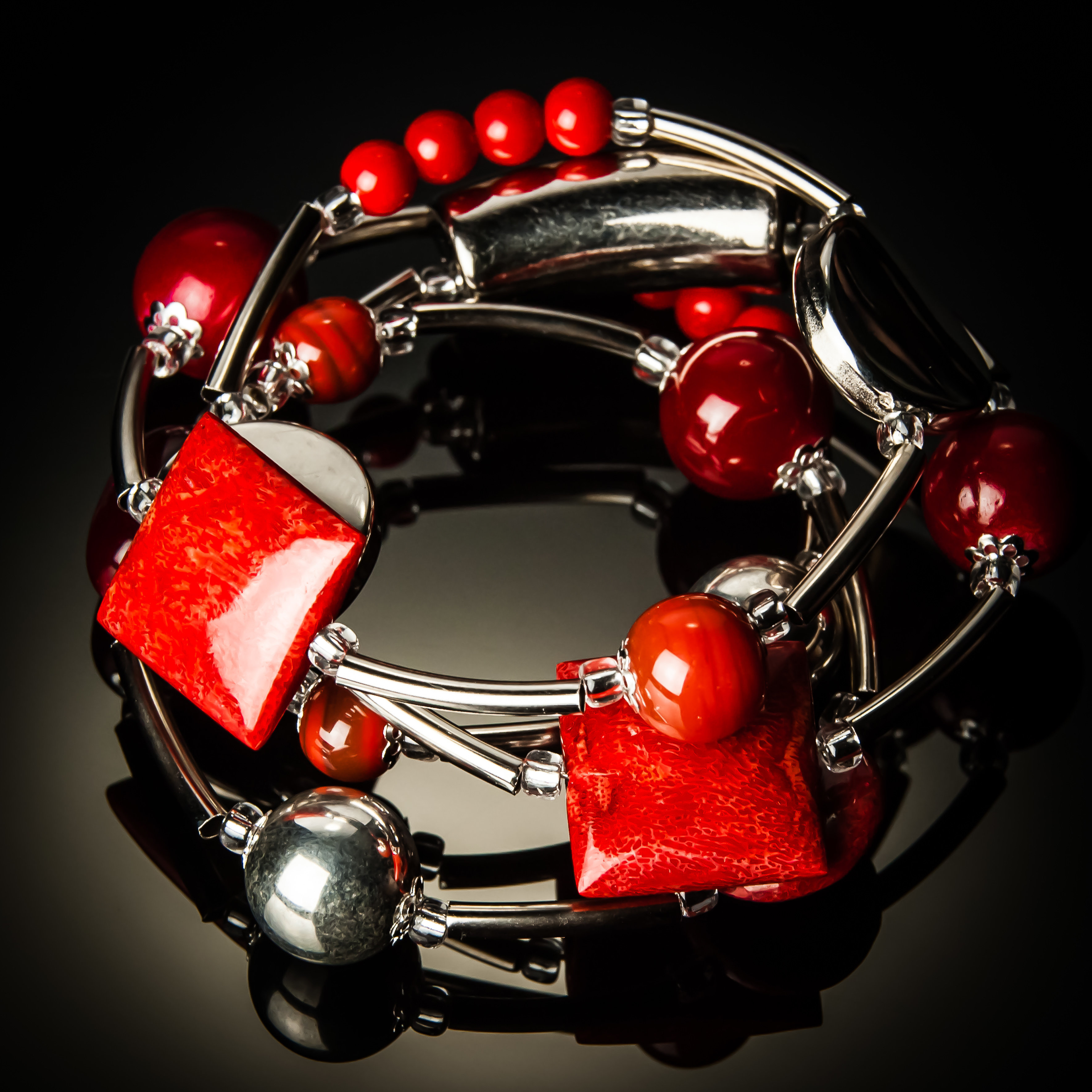 Red Coral Twist Bracelet 648B Red