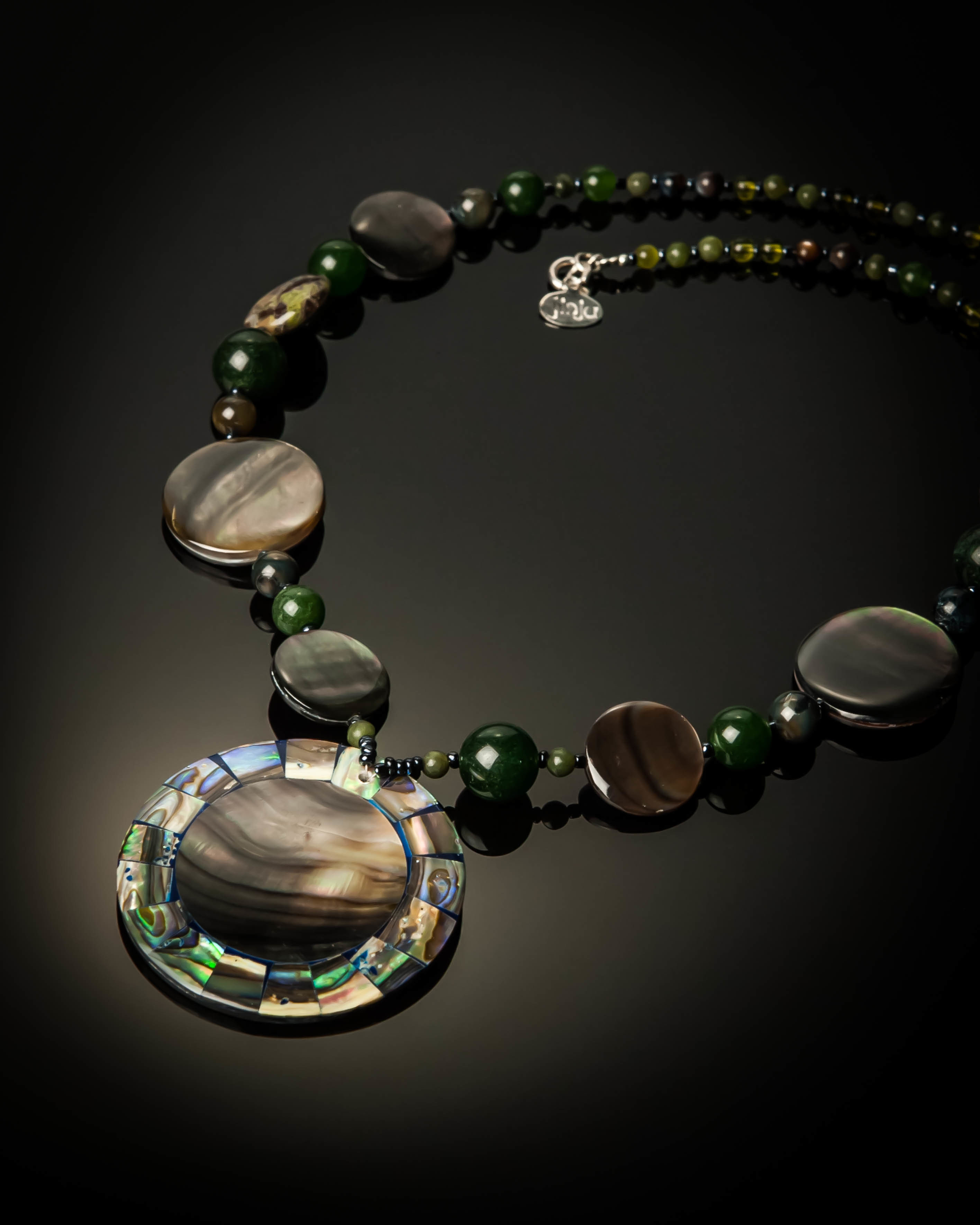 Gray Mother of Pearl with Abalone Necklace 1087