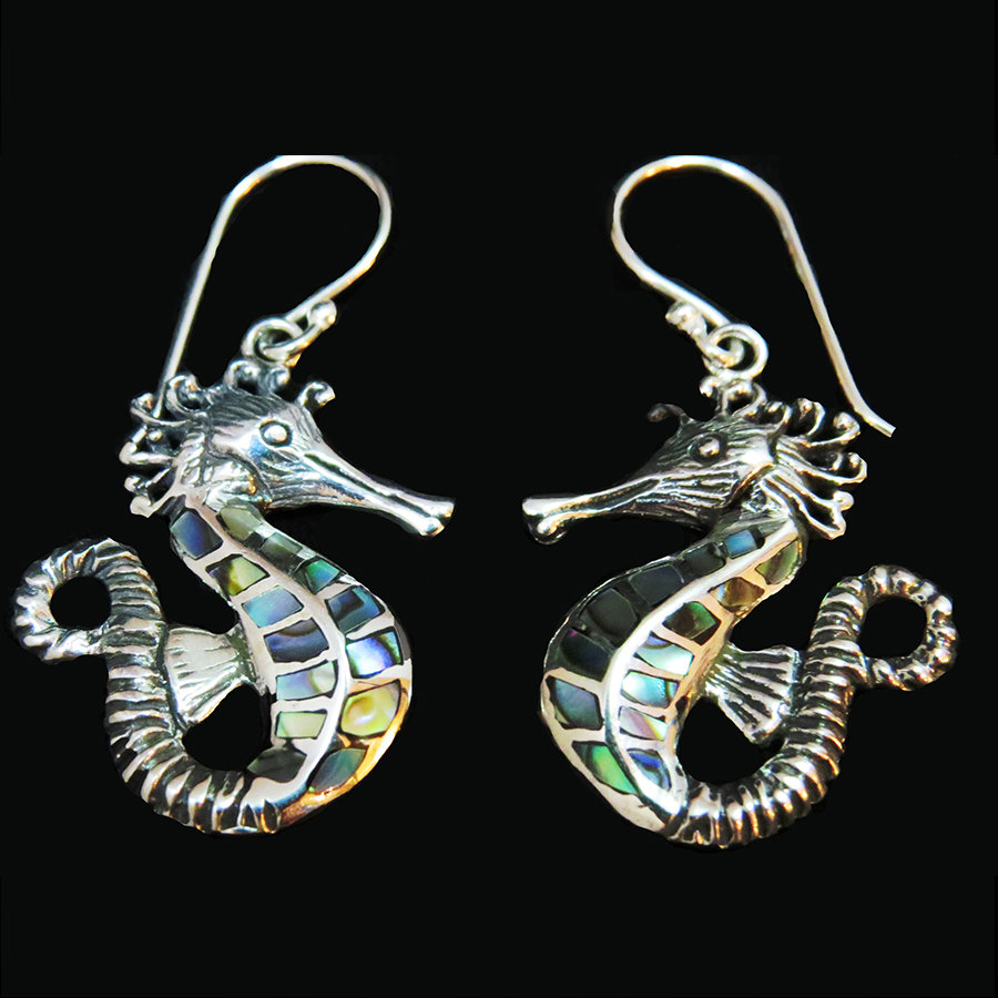 Sterling Silver Abalone Seahorse Earrings ER-AER-4
