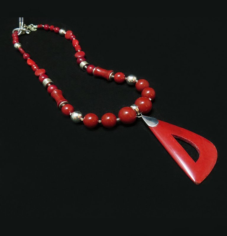 Red/Blue Coral Abstract Triangle Necklace Red/Blue Coral Abstract Triangle Necklace
