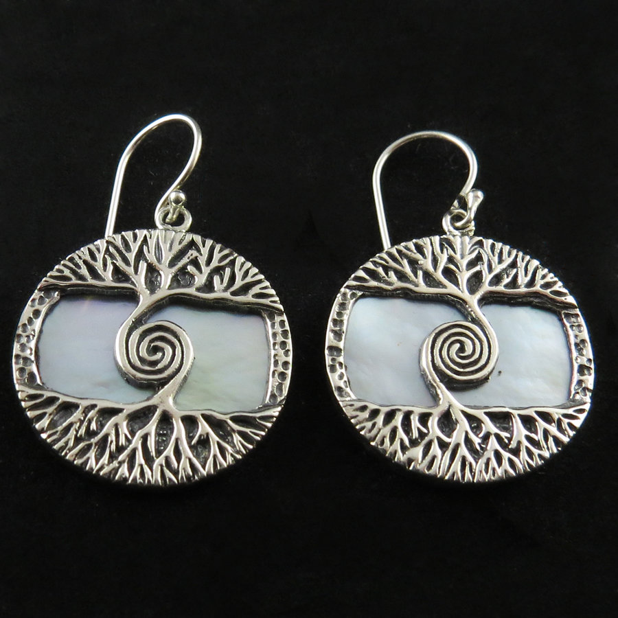 Tree of Life Sterling Silver Earrings AER-4787 Mother of Pearl