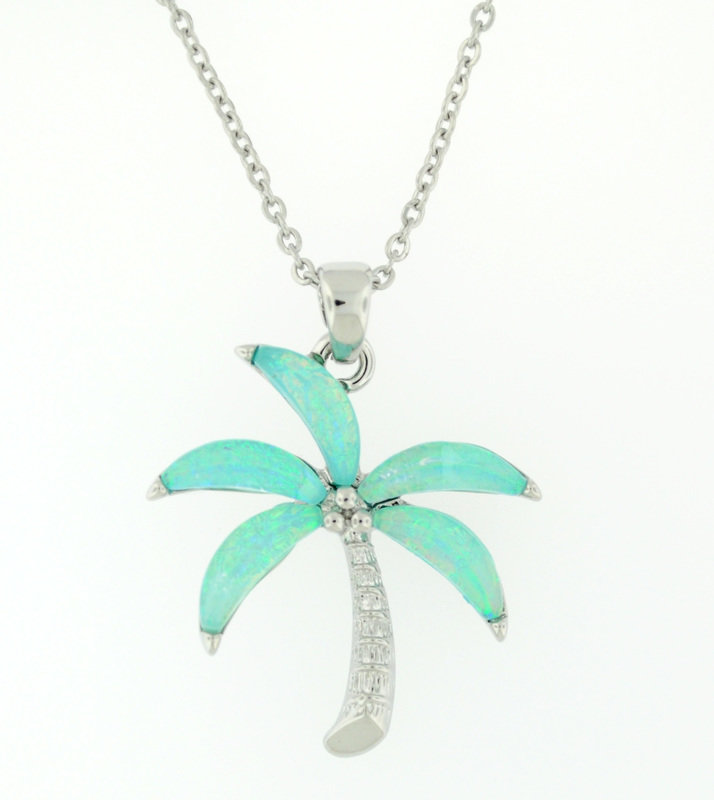 light blue palm tree necklace