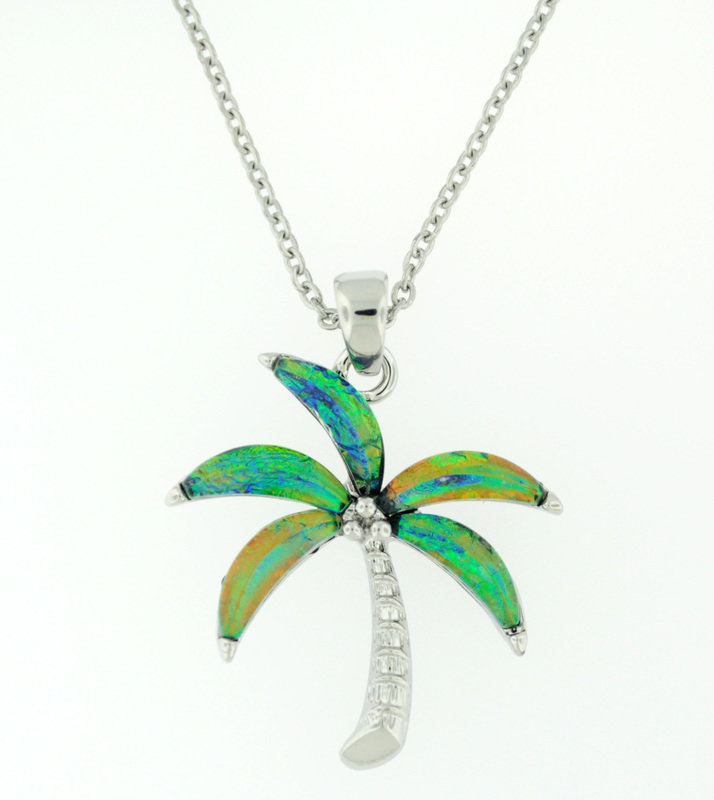 Blue/Green Palm tree necklace