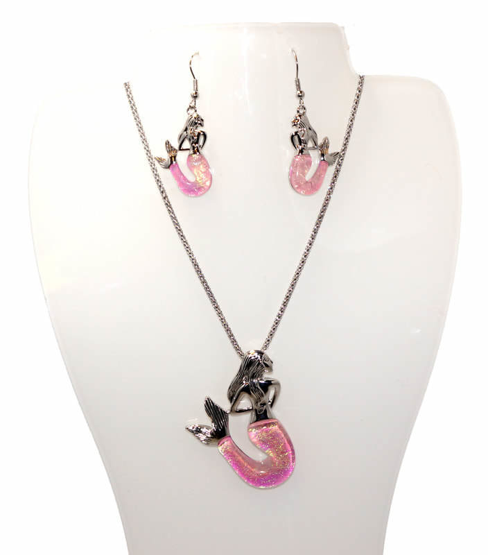 mermaid necklace pink set